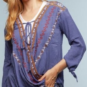 Blue crochet tie blouse